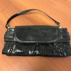Kooba black leather glitter evening bag clutch